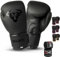 Islero EVO Fitness Matte Black Boxing Gloves Men Punch Bag Women Pink MMA Muay Thai Martial Arts Kick Boxing Sparring Training Fighting Gloves With Hand Wraps (16 OZ, Black)