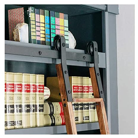 ZXFF Schwarze Gleitreste Türkastenleiter Rolling Track Komplette Hardware Mit Bodenwalzen + Verlängerungsspur (Keine Leiter) for Zuhause/Innen- / Nachtisch/Bibliothek (Size : 200cm(6.6ft))