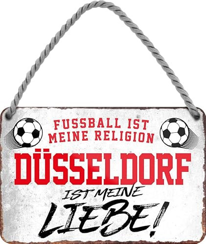 schilderkreis24 - Blechschilder Fan Hängeschild für Fußball Begeisterte Deko Artikel Schild Geschenkidee (Fussball Religion Düsseldorf 18x12cm)