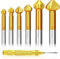 6 tlg. 90° Kegelsenker Satz HSS Senker Set, Titan-Beschichtungen Ø 6,3-20,5 mm Senkbohrer mit 1Messing Automatische Center Bohrer Punch für Kohlenstoffstahl Senkbohrer, Dämmplatte, PVC, Metall & Holz