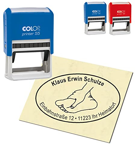 Adressstempel personalisiert Stempel - Fuß und Hand - oval 59 x 39 mm Automatikstempel als Firmenstempel Namensstempel Bürostempel