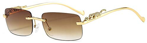 Mode Randlose Rechteckige Sonnenbrille Frauen Retro Gepard Dekoration Klare Ozean Linse Brillen Männer Sonnenbrille Shades UV400 Teagradient