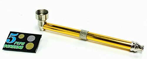 Long Handle Plain Metal Tobacco Smoking Pipe Assorted Color with Filter Screen By Fenny's Creations (Gold)
