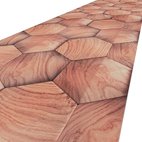 ANRO Küchenläufer Läufer Küchenteppich Flur Teppichläufer Polyester Abwaschbar Teppich Holzoptik Geometrie Beige 240x51cm