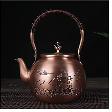 Teapot 1600ML Antique Pure Copper Tea Kettle Teapot Health Boiling Water Pot Handmade Carved Tea Pot Red Copper Tea Set Teapots (Color : Table Lamp)
