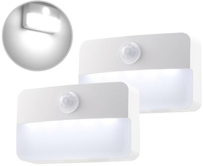 Veilleuse avec détecteur de mouvement, 2 lampes LED pour armoires, lampe d'appoint fonctionnant sur piles, 6000K blanc froid, lumière à capteur pour armoire, couloir, escalier, chambre, cuisine