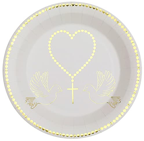 Santex - 10 Assiettes Communion Carton 22.5CM Blanc Or