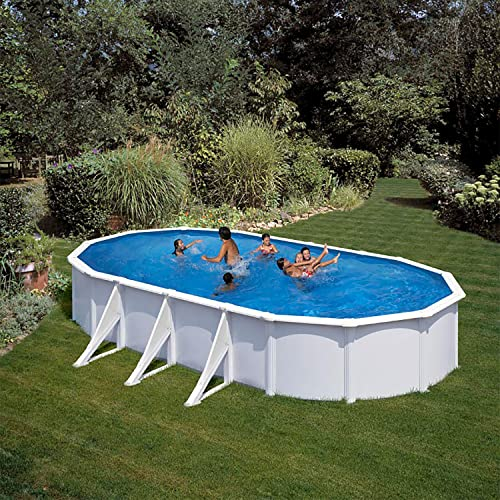 Paradies Pool® Gre GIANT oval 375x730x120cm (Ø x H), Stahlwandbecken weiss, Poolplane in blau 0,4mm, Handlauf extra breit, inkl. Skimmer-Set und Leiter, Swimmingpool, Menge: 1 Stück