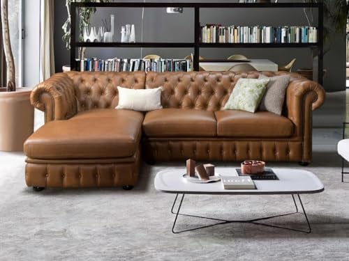 Linea Sofa Chesterfield Ecksofa - Ecke Links - BǬffelleder - Karamell - Brenton
