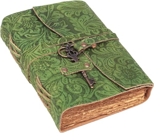 Saify Handicrafts Leather Journal - Antique Handmade Deckle Edge Vintage Paper Leather Bound Journal - Book of Shadows Journal - Leather Sketchbook - Drawing Journal - Great Gift (8x6 Inch)