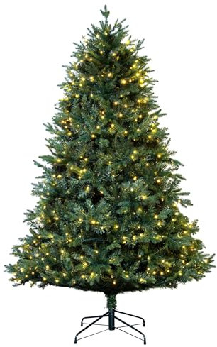 Christmas Tree World | 8ft Artificial Pre-lit Woodland Pine | Natural and Realistic Look with Bushy and Luxury Quality PVC Tips | Easy to Assemble and Take Down | 145cm Diameter