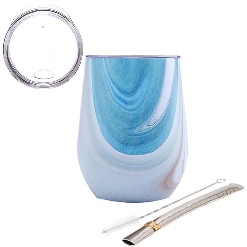 SVUPUE Yerba Mate, taza mate de acero inoxidable, 360 ml, adecuada para mate, café y té de frutas, vetas de madera