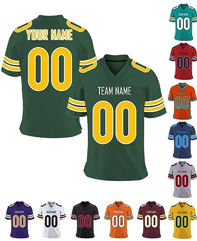 Herren-Sporthemden Personalisiert American-Football-Trikot, Personalisierte Schnelltrocknend Atmungsaktiv T-Shirt kurzärmelig für Damen Kinder, S ~ 7XL