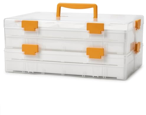 EZOWARE 4 Etagen Sortierbox Aufbewahrungsbox mit Tragegriff, Transparent Plastikbox Sortimentskasten Organizer Box - für Perlen, Spielzeug, Bausteine, Bastel, Nähzubehör - 36 x 26 x 16.5 cm