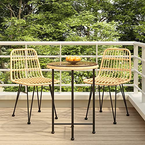 Homgoday Set da pranzo da giardino 3 pezzi rattan sintetico, sedia tavolo cucina esterno terrazza patio balcone mobili tipo 1