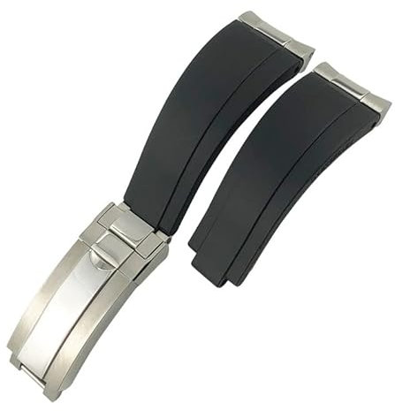 PURYN Gebogenes Ende Metall Link Gummi Armband 20mm Für Rolex Daytona GMT Slide Lock Schnalle Submariner Silikon Sport Uhrenarmband, Golden, Achat