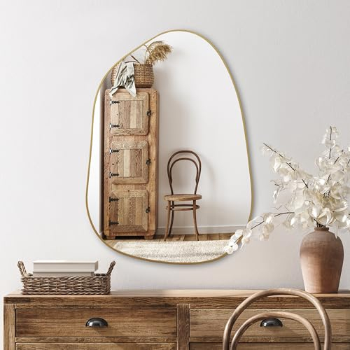 PERFNIQUE Asymmetrischer Spiegel 69 x 48 cm, Goldene Unregelmäßiger Wandspiegel, Modernes Dekorativ für Wohnzimmer, Badezimmer, Schlafzimmer, Eingangsbereich