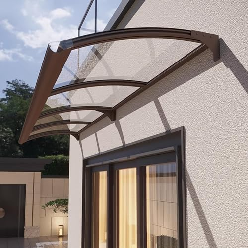 Marquesina Arqueada de Techo para Puertas y Ventanas - Toldo Cubierta de Policarbonato en Jardín Con Marco de Aluminio - Protección UV, Lluvia, Nieve (45x160cm/18x63)