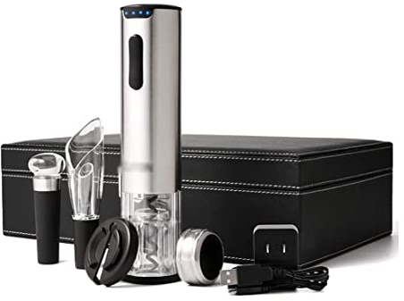 BOGAZY Abrebotellas Descorchador Kit De Abrebotellas De Vino Eléctrico Sacacorchos Automático Recargable Contiene Cortador De Papel De Aluminio Tapón De Vacío Abridor De Latas Abridor Botellas