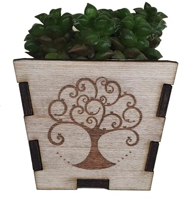 CandleSweetCandle - 3 PEZZI Vasetto personalizzato in legno per piantine grasse per bomboniera o segnaposto battesimo, comunione, matrimonio. Piantina non inclusa (Albero della vita)