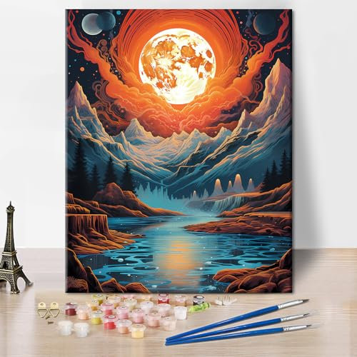 TISHIRON Paysage abstrait peinture par numéro sur toile, kit de peinture acrylique pour enfants et débutants avec pinceaux et pigment acrylique sans cadre, décoration murale pour la maison, cadeau, 40