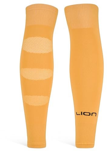 Performance Football Sock Sleeves - Premium LION BREATHE Technology - Breathable Mesh To Reduce Pressure On Calf Muscles (UK, Alpha, S, Amber)