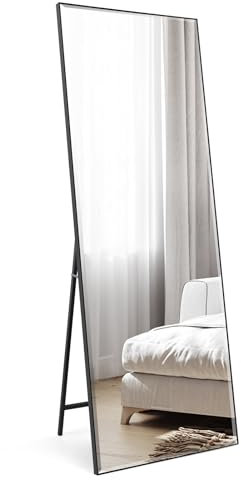 EXYGLO Ganzkörperspiegel 165 x 60 cm - Standspiegel oder Wandspiegel, Schwarzer Kunststoffrahmen, HD Groß Spiegel für Schlafzimmer, Wohnzimmer, Flur, Ankleidespiegel