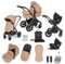 Ickle Bubba Stomp Luxe Kinderwagen & i-Size Cirrus Autositz & ISOFIX Basis - Von Geburt an bis 22kg ca. 4 Jahre*, geländegängig, inkl. Regenschutz, Fußsack, Schürze (Schwarz/Wüste/Schwarz)