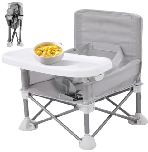 Baby Campingstuhl - Klappbarer Hochstuhl Mit Lebensmittelschalen und Sicherheitsgurten, Tragbarer Sitzverstärkersitz für Kleinkinder 3-36 Monate, Beach Travel Stuhl
