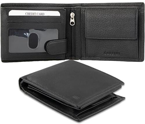 Garzini - Portefeuille Homme Cuir - Porte Monnaie Classique- 15 Cartes et Poche à Billets et Pièces - Porte Carte RFID Protection - Cadeau Homme avec Boîte Cadeau - Noir