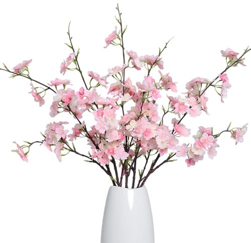 4 Stück Kunstblumen, Künstliche Kirschblütenzweige,100 cm Seidenblumen Rosa, Lange Stiele, Kunstblumenstrauß für Hochzeit, Party, Tisch, Vase, Blumenarrangements und Frühlingsdekoration (Dunkelrosa)