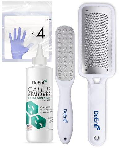 DeEnterprises, Inc. Deenti Callus Maintenance Pack, Package Includes Mint Scented Callus Remover, Metal Foot Rasp, Foot File and 4 Pairs of Gloves, C