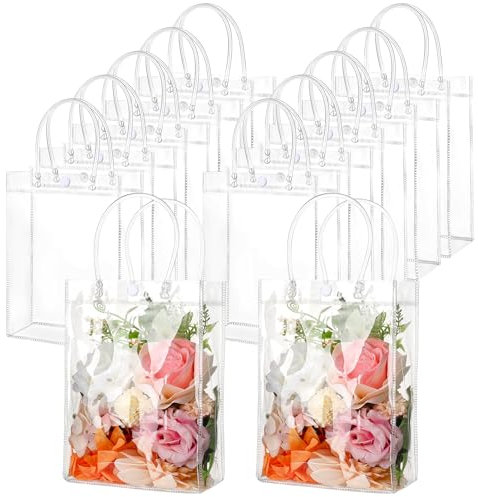 taonganui 12 Stk Klare Geschenktüten mit Griffen, 14.5x6x20cm Geschenktüten Wiederverwendbare Transparente Geschenktaschen Elegante Taschen für Geburtstage, Hochzeit, Babyparty, Weihnachten,Thanksgivi