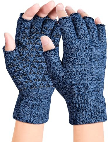 Winter Rutschfester Fingerlose Handschuhe, Thermisch Half Finger Handschuhe, Anti-Rutsch Sporthandschuhe Fingerhandschuhe Warme Dehnbare Strickhandschuhe für Herren Damen（Blau）