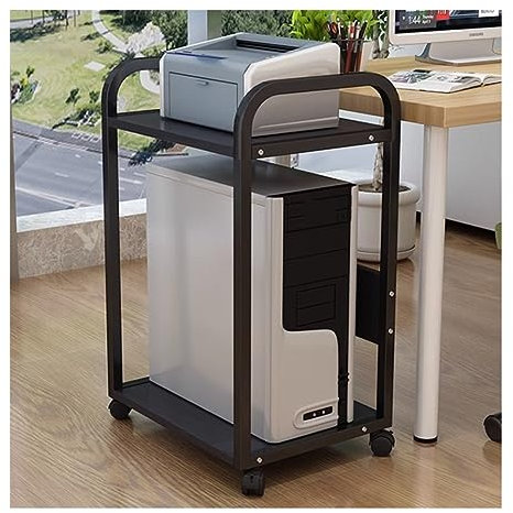 MEIZHITU Regal für Drucker, 2-lagiger Bodenstehender Druckerständer Mit Metallrahmen Für Büro, Fax, Scanner, Regal Beistelltisch Regal für Drucker(Black,50 * 35 * 82cm)