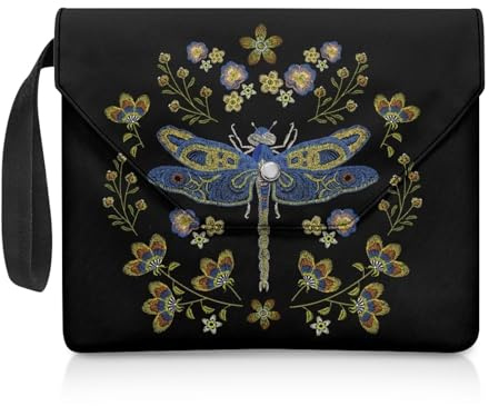 ZIATUBLES Vintage Floral Dragonfly Print Book Sleeve for Book Lovers Washable Book Cover Portable Paperbook Pouch Large Capacity Book Protective Case with Button Flap, 30x24 CM