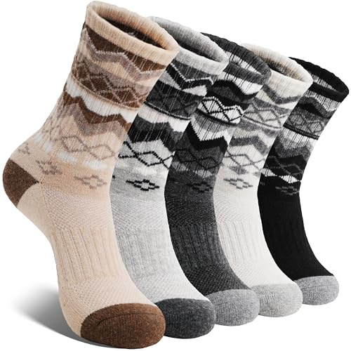 EBMORE Womens Merino Wool Socks Thermal Warm Winter Hiking Walking Boot Crew Cushion Work Socks 5 Pairs
