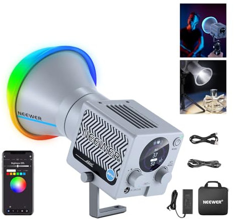 NEEWER 60W Tragbare RGB LED Videolicht Hand Fülllicht, APP/2.4G/Panel Steuerung 8700Lux/1m 2700-6500K CRI97+ COB Dauerlicht für Studiofotografie, Videoaufnahmen und Streaming, HS60C
