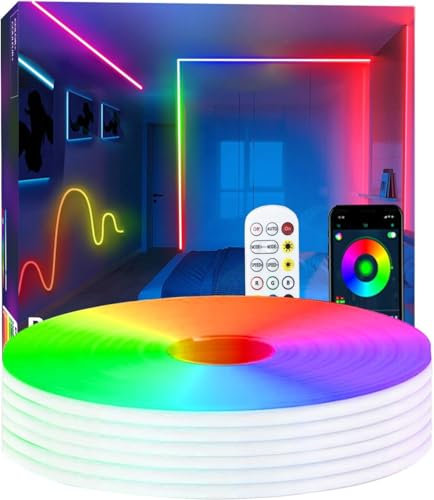 httpsmp 15M RGB+IC Neon Strip Lights, Led Streifen mit APP/Fernbedienung, Musik Sync, 24V IP67 Outdoor Wasserdichte Flexible Leiste