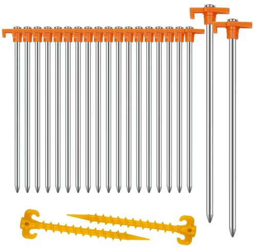Zeltheringe, AVOFOREST Heringe erdnägel stabil, Heringe Camping, Zeltzubehör, Lange und robuste Erdnägel,ideal für normalen und harten Boden,18cm (Orange, 20pcs)