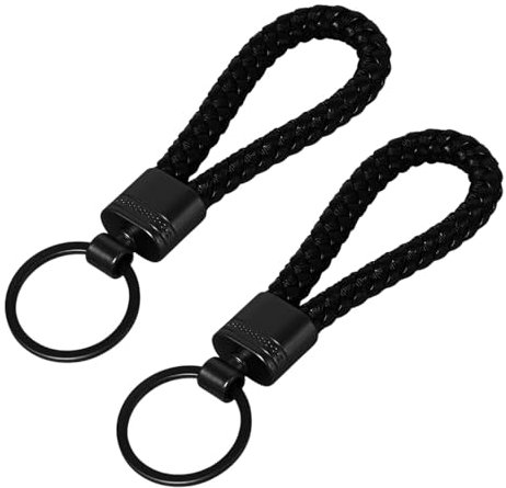 2 Stück Geflochtenes Leder Schlüsselanhänger,Unisex Schlüsselhalter Schlüsselring,Hochwertige Geflochtene Leder Schlüsselanhänger,Leder Auto Schlüsselanhänger für Auto,Motorrad und Zuhause,Schwarz 
