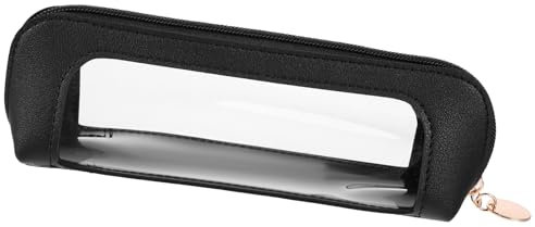 Clear Makeup Bag, PU Leather Mini Makeup Pouch Portable Makeup Brush Case Transparent Waterproof Cosmetic Organizer Pouch with Zipper for Women Home Travel Office Makeup Storage (Black)