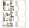 HOMASIS Stehendes Bücherregal mit 5 Ebenen, S-Form Standregal aus Holz & Metall, Aufbewahrungsregal Wandregal Raumteilerregal für Arbeits-, Wohnzimmer, Büro, belastbar 100kg, 70x24x157cm, Weiß+Golden
