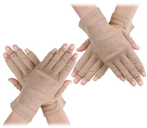 Telooco 2 Paar UV Handschuhe Nägel Fingerlose Handschuhe Damen Sonnenschutz Handschuhe Ohne Finger Kurz Sommer Handschuhe Half Finger Schutzhandschuhe Outdoor für Damen Herren (Khaki)
