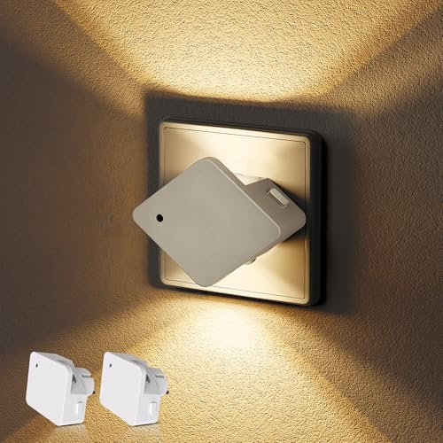 Emeritpro Nachtlicht Steckdose mit Dämmerungssensor, 2 Stück LED Nachtlicht 3000K Warmweißes Steckdosenlicht Untere und Obere Beleuchtung Einstellbare Helligkeit für Zimmer, Flure, Bad, Treppe, Küche
