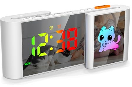 Lancoon RGB Wecker für Kinder RGB Display mit Cartoon Nachtlicht Doppelalarm Snooze Dimmer Lautstärke einstellbar Wochenanzeige Weiße Katze