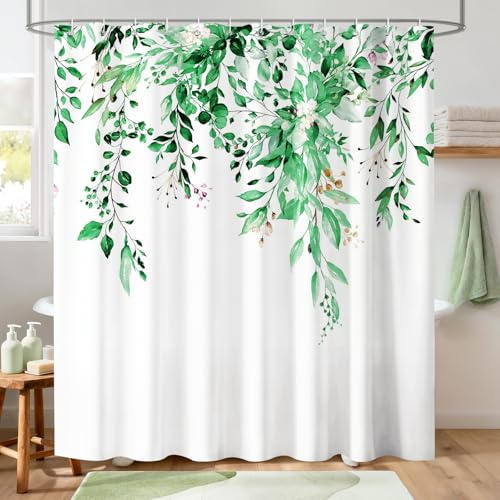 Hopomoon Ensemble de Rideau de Douche de Style Nordique avec Motifs de Plantes et Fleurs, Design à Feuilles, Tissu en Polyester Épais Imperméable pour Salle de Bain 180x180 cm