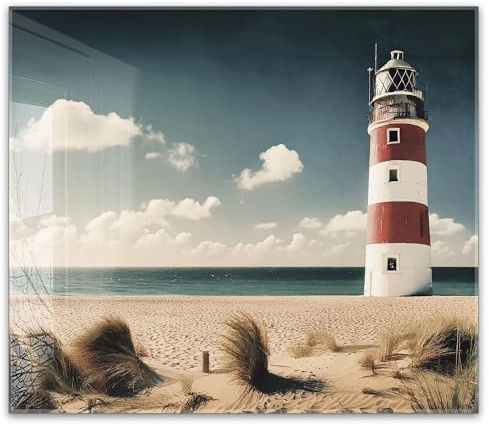timalo Küchenbild aus Acrylglas modernes Wandbild Glasbild Deko Küche XXL Bild wie Glas | 60x52cm Leuchtturm, Strand, Dünen, Meer, maritimes Motiv, Nordsee, Ostsee, Urlaub, Küstenlandschaft
