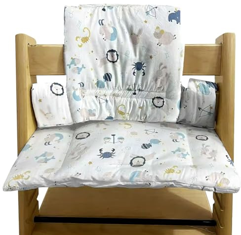 GOEDCH rutschfest Hochstuhl Sitzkissen Set: Sitzkissen mit Niedlichen Grafiken, Sitzkissen Auflage Bezug Ersatzkissen, Laminierte Beschichtung, Baumwollstoff-Einsatz für Stokke Tripp Trapp Hochstuhl