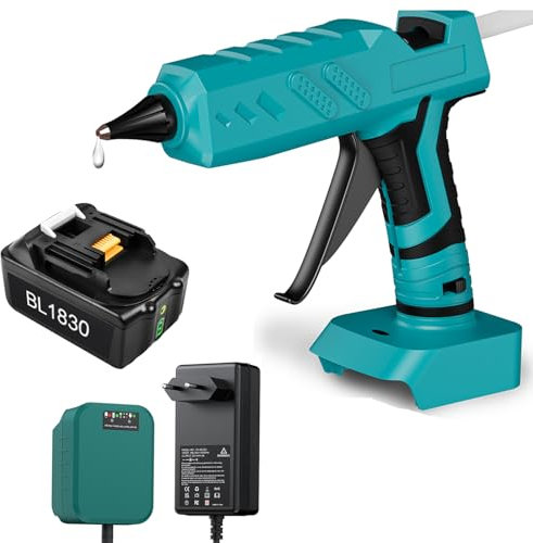 Kabellos Heißklebepistole mit 5.0Ah Akku und Ladegerät, Heißschmelzpistole ideal für Reparaturen, Basteln, Heimwerken,Haus mit 30 x 11mm Sticks